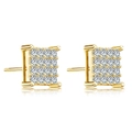 Elegant square-shaped gold stud earrings with shimmering micro-pave zircon stones - Square Geometric Studs / Gold