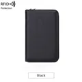 Cartera de cuero genuino negro con protección RFID y textura de cuero grano litchi - Negro