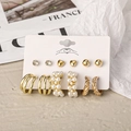 6-pair set of vintage gold-tone earrings with pearls, crystals, and heart-shaped studs - Gold 6-Pair Set - Heart Rhinestone Multi-Ring Pearl