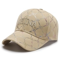 Khaki cotton baseball cap featuring 3D CHINA embroidery and all-over graphic prints - Khaki
