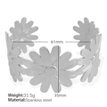 Silver stainless steel daisy flower open bangle bracelet with detailed floral design - Silver [Daisy Floral]
