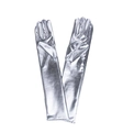 Glänzende silberne Lackleder Opernhandschuhe mit elastischem Metallic Finish für Cosplay - Einheitsgröße / Silber (43cm)
