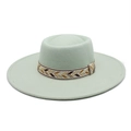 Detail of light mint wool felt fedora featuring a woven geometric ethnic style band - M (56-58cm) / Mint Green