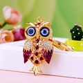 Golden owl keychain with blue evil eyes and purple rhinestones for women - A430 Owl I Purple