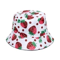 White bucket hat featuring strawberry and polka dot print with reinforced stitching - Strawberry Polka Dot (M)