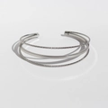Adjustable silver three-layer minimalist bangle with twisted rope and smooth finish - Triple Layer Open Style / White Gold