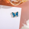 Blue crystal butterfly charm with gold plating for elegant DIY jewelry necklaces - Peacock Blue