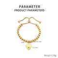 Dettaglio del pendente a cuore placcato oro 18K con perle in acciaio da 6mm e misure - Stile Regolabile a Cuore con Perle Dorate (KB202927-Z)