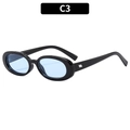 Retro oval small frame sunglasses with shiny black frame and light blue tinted lenses - Black Frame Blue Lens