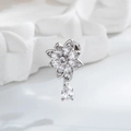 Silver flower stud earring with marquise cubic zirconia and teardrop crystal pendant - White Sunflower Water Drop Style (A1070-1#)
