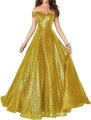 Robe de soirée à paillettes dorées avec encolure dénudée et jupe longue ligne A - US size 2 / Bottoms / Or