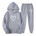 Ensemble sweat à capuche et jogging gris clair avec motif de cœur blanc élégant - S / Gris clair
