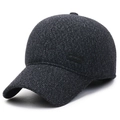 Dunkelgraue Winter-Baseballkappe für Herren mit Ohrenschutz und SPORT-Logo-Aufnäher - Grau mit Sport-Logo / Grau (Sport Etikett)