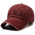 Burgundy washed vintage baseball cap with TAO FEI LE letter embroidery on front - Adjustable / Red