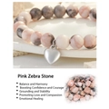 Pink zebra stone beaded bracelet with heart pendant for women's holiday gift - Default