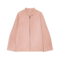 Pink faux suede stand collar jacket for women with zipper closure on white background - S / Lotus Pink