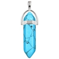 Natural hexagonal turquoise crystal pendant necklace with silver metal hook clasp - Blue Turquoise