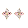 Detalle de pendientes cruz dorada con ojo esmaltado rosa y piedras de circonita cúbica - Cruz de Ojo de la Suerte Rosa (43280)