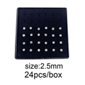 Top view of 24 pieces 2.5mm stainless steel nose studs with crystals in a box - Straight Bar (2.5mm) / 24pcs/Box / Silver Bar + White Zircon