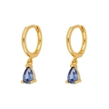 Vergoldete S925 Silber Creolen mit hellblauen Zirkonia Anhängern in Tropfenform - Gold-Blauer Zirkonia
