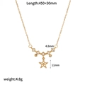 Gold stainless steel star pendant necklace with cubic zirconia and 45cm adjustable chain - Hollow Five-Pointed Star Inlaid Style (TN3496)