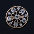 Golden round floral brooch featuring sparkling rhinestones on a black background - Gold Round - Clear Rhinestone (XD037-2)