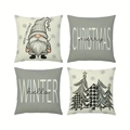 Set of 4 Christmas pillow covers with grey gnome and plaid tree designs for home sofa decor - Grey White Gnome