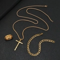 Gold-plated stainless steel cross necklace, cuban bracelet, and rotatable ring set - Gold
