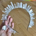 Handmade bridal crown featuring natural white crystal points on a sleek metal headband - White Crystal Silver Wire Silver Band