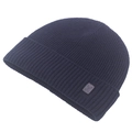 Bonnet classique en maille côtelée bleu marine avec revers et détail écusson cerf hiver - Bleu marine