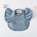 Waterproof baby feeding bib with wing-shaped frills and front pocket in Morandi blue - Wings - Pure Dark Blue / One Size