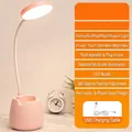 Pink LED desk lamp with flexible hose, integrated pen holder, and phone stand base - Pink [XH3600 Rechargeable] Dimmable & Color Change + Cable