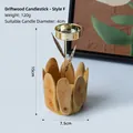 Portacandele in legno galleggiante stile F con base in loto e tazza in metallo dorato - Portacandele tulipano in legno Style F