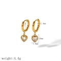 Boucles d'oreilles créoles en acier doré 18k avec pendentif cœur en cristal brillant - Style Pendentif Cœur (TE6789-HT)