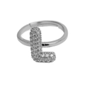 Adjustable silver letter L ring with micro-paved cubic zirconia balloon bubble style - Adjustable Open / Silver-L