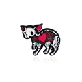 Skeleton cat enamel pin with red heart and roses design on white background - Skeleton Pig Style (CC2363)