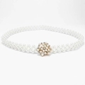 Elegant multi-strand white pearl waist belt with gold floral rhinestone buckle - Flower Cluster Buckle (KL139-17)