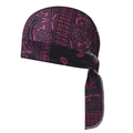 Elastic paisley bandana hat in black and pink with long straps for cycling and sports - Black/Rose Pink