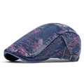 Berretto vintage in denim blu scuro lavato con motivi rosa invecchiati e fibbia - Regolabile / Blu scuro