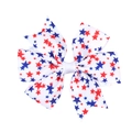 Detail of white grosgrain ribbon hair bow with red and blue star patterns for Independence Day - 3# (White with Red Blue Stars)