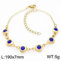 Golden heart bracelet with six blue heart-shaped zircons and adjustable chain link - Gold/Blue (KB183077)