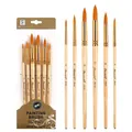 Set of 6 professional round tip synthetic hair paint brushes with natural wood handles - 6Pcs Round Peak HB183B / Natural Wood Color