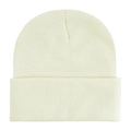 Classic cream white knitted beanie hat with cozy ribbed texture and fold-over cuff design - One Size / Off White
