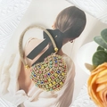 Detailed close-up of a sparkling gold heart-shaped evening bag with colorful rhinestones - Mini / Colorful Square Diamond Chain