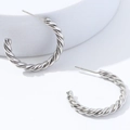 Pendientes de aro en forma de C trenzados en plata de acero titanio con estilo de 18K - 20mm / Color Acero