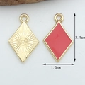Rhombic pendant charm with red enamel oil drip and golden sunburst pattern detail - Red Diamond【1.3CM×2.1CM】