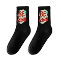 Mid-cut black cotton sports socks featuring red BE KIND slogan on a colored background - One Size (Plus Size) / BE KIND Slogan / Black No.13