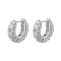 Close-up of silver hoop earrings with intricate geometric triangular hollow-out design - VE1022 Platinum Diamond Grid