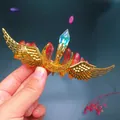 Cerchietto dorato fatto a mano con ali e cristalli colorati per acconciature sposa - Cristallo Arancione Giallo + Ala Luna Dorata