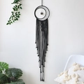 Handmade black moon macrame dreamcatcher with natural crystal stone and long tassels - Sun Moon with Natural Stone / Black